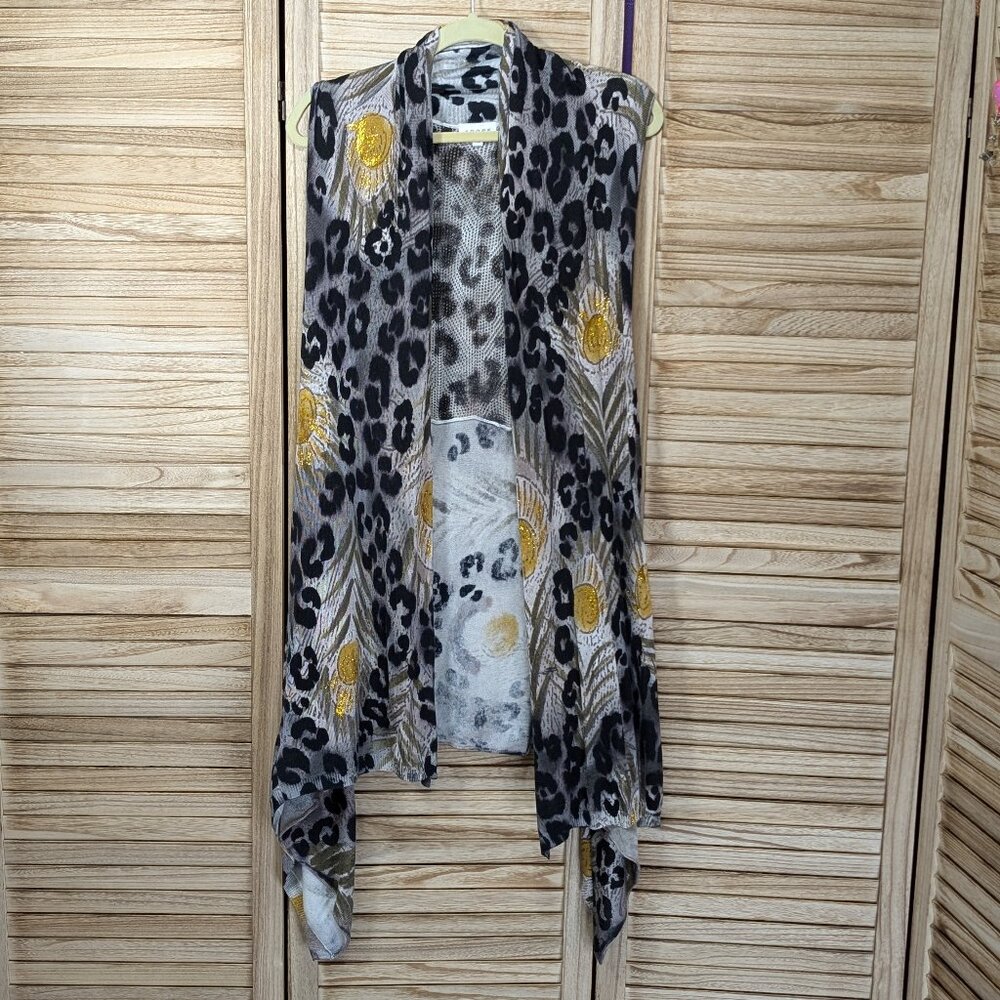 Adore Cardigan Leopard Print Sheer with Floral Accents Size XL